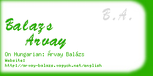 balazs arvay business card